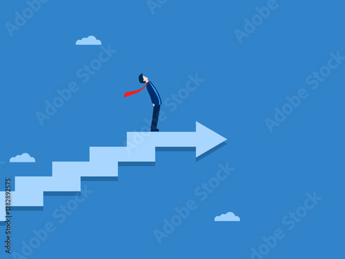 Growth, Businessman looking up the stairs to success