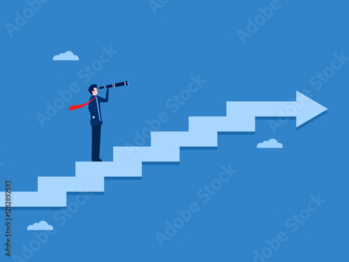 Career growth, Businesswoman looking up the stairs to success