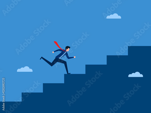 Businessman running up the stairs of success.Business concept