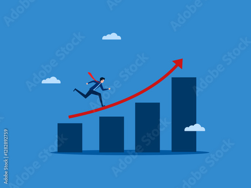 Businessman running on red arrow up the growth graph