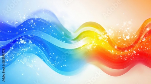 Abstract colorful waves with sparkling particles; bright background