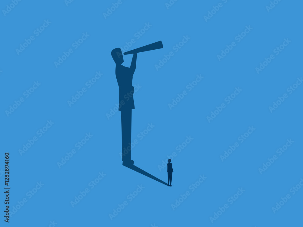 Businessman in the spotlight shines on the shadow of a visionary leader Businessman in the spotlight shines on the shadow of a visionary leader