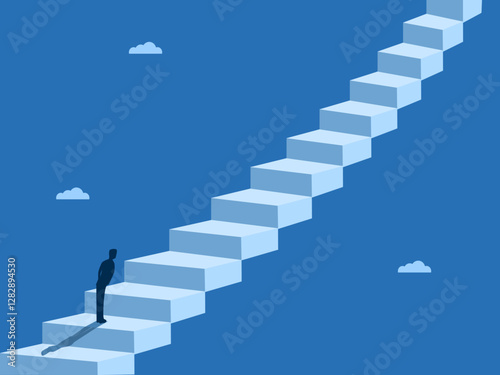 Determination, Businessman climbs a long ladder