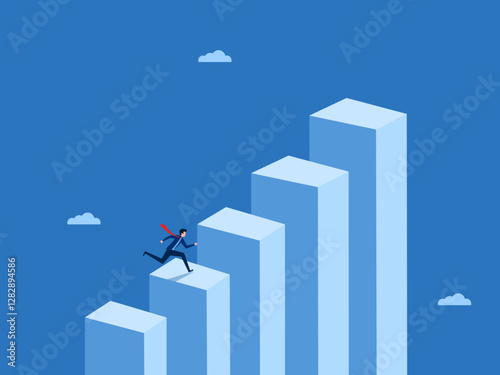 Businessman determined to do mission on bar graph grows