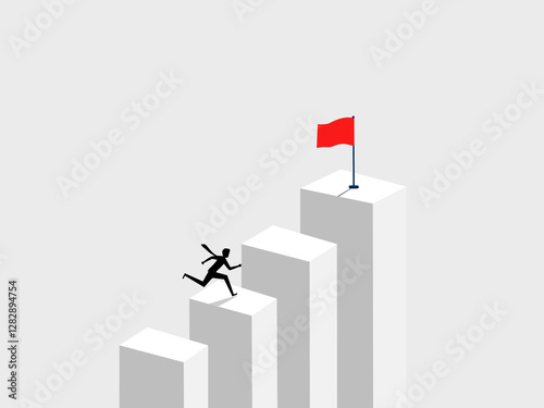 Businessman running up the graph to the goal