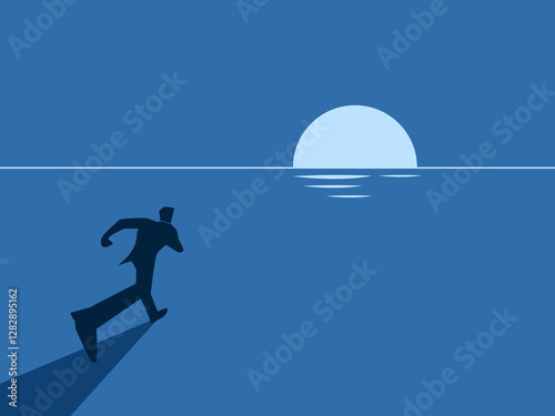 Business start, Businessman running towards the rising sun