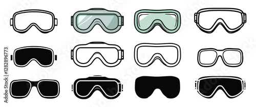 Set of Simple Swimming Glasses line art Vector icon illustration