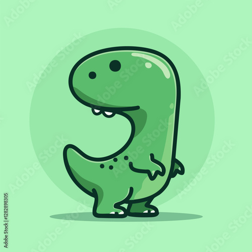 Cute Green Dinosaur with Small Arms and Upward Curved Tail