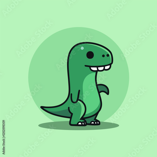 Cute Cartoon Green Dinosaur with a Wide Smile