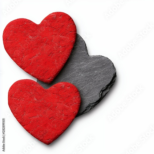 Textured Red and Black Heart Shapes Symbolizing Love and Contrast in a Creative Design