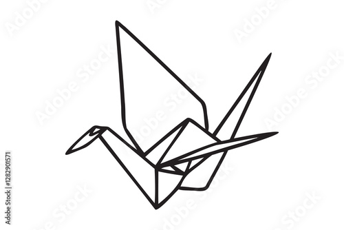 Origami crane doodle hand drawn icon. Outline drawing origami crane line clipart symbol