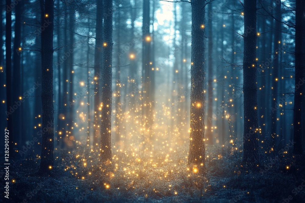 The Enchanted Forest Contains Sparkling Lights Within The Trees The Enchanted Forest Contains Sparkling Lights Within The Trees