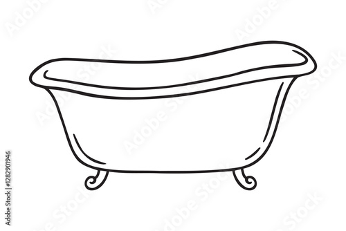Bathtub or bathroom doodle hand drawn icon. Outline drawing bathtub or bathroom line clipart symbol