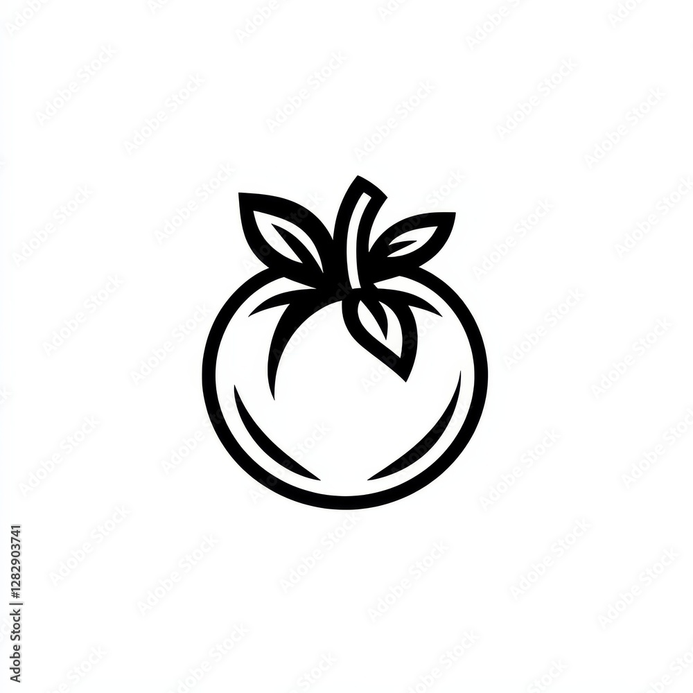 Simple Tomato Illustration: A Clean, Modern Design with a Bold Outline and Leafy Top Simple Tomato Illustration: A Clean, Modern Design with a Bold Outline and Leafy Top