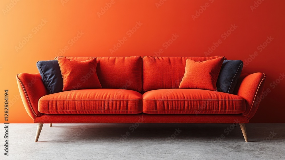 Fototapeta premium Orange sofa, orange wall, interior design