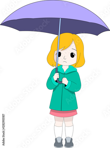 Little Girl Holding an Umbrella for Protection from the Rain