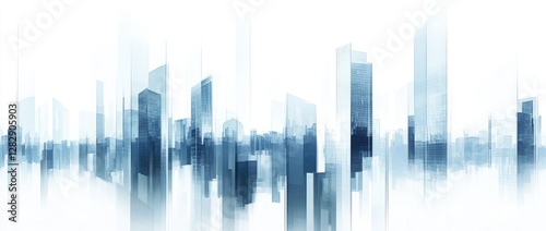 Abstract Cityscape Skyline, Modern Buildings, White Background, Futuristic Design, Website Banner