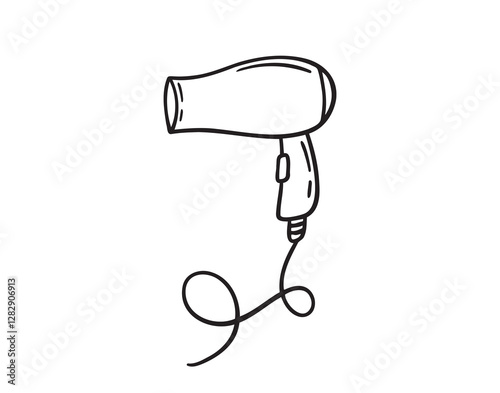 Hair dryer isolated doodle hand drawn icon. Outline drawing hair dryer line clipart symbol