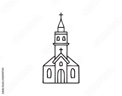 Christian building church catholic doodle hand drawn icon. Outline drawing Christian building catholic church line clipart symbol