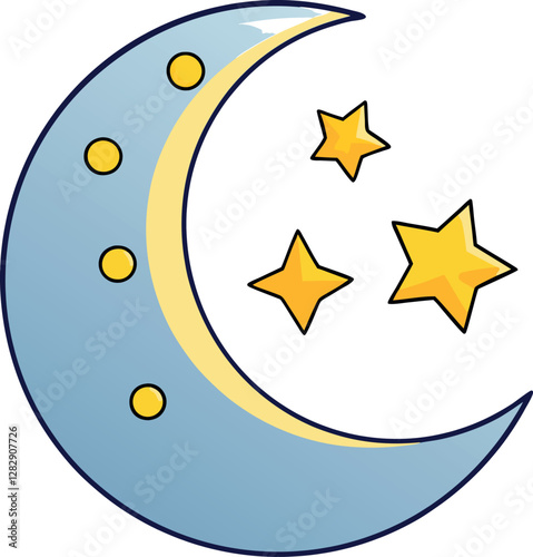 Dreamy and Magical Minimalist Cartoon Moon and Stars – High-Quality Colorful Vector Design Illustration for Night Sky, Fantasy, and Celestial-Themed Art