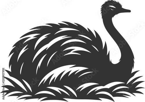 Ostrich resting with its head tucked in animal vector silhouette