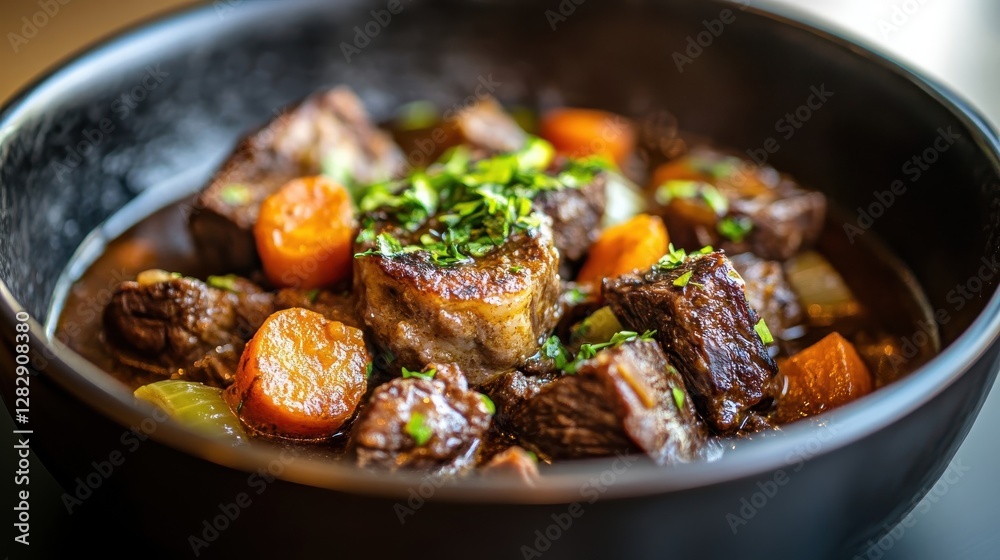Beef stew with carrots and herbs in a bowl Beef stew with carrots and herbs in a bowl