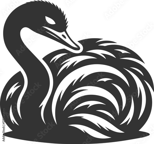 Ostrich resting with its head tucked in animal vector silhouette