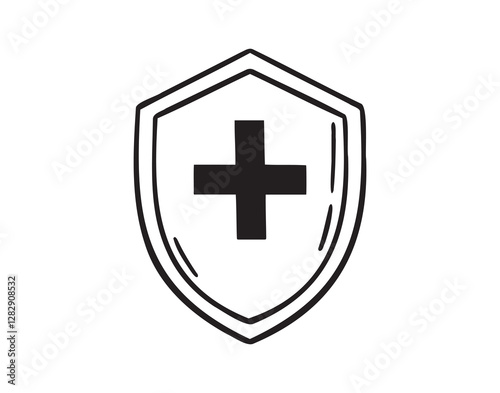 medical shield doodle hand drawn icon. Outline drawing medical shield health line clipart symbol