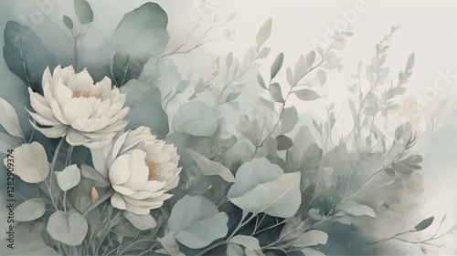 grunge vintage background with flowers and leaves