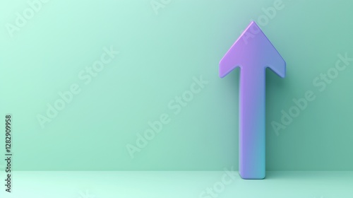 Pastel Purple and Blue Upward Arrow on Mint Green Background Minimalist 3D Render