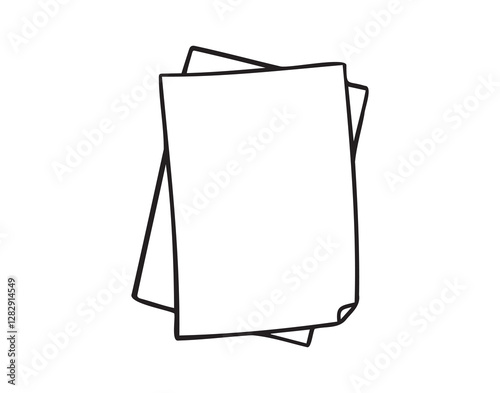 two blank paper doodle hand drawn icon. Outline drawing two sheets of paper line clipart symbol