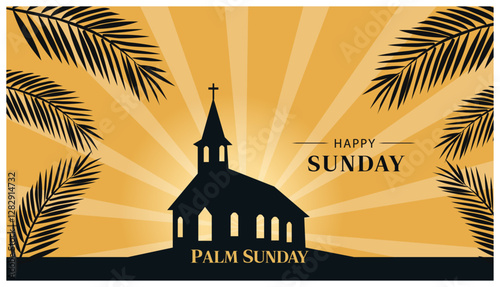 Palm Sunday Church with Radiant Sunbeams