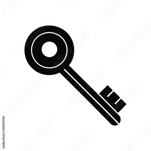 Antique style old key black silhouette icon vector flat isolated door lock symbol vintage security access graphic shape brass iron clipart object

