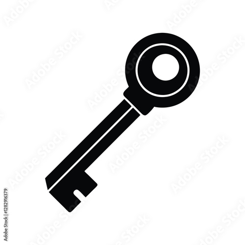 Old key silhouette vector icon black antique retro vintage iron key shape isolated illustration for security lock unlock design access locksmith style


