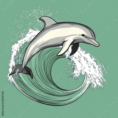Wallpaper Mural A Dolphin Leaps Through a Circular Ocean Wave Torontodigital.ca