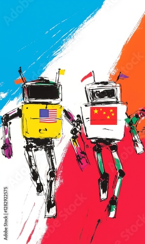 Robots in a race; one Chinese, one American
