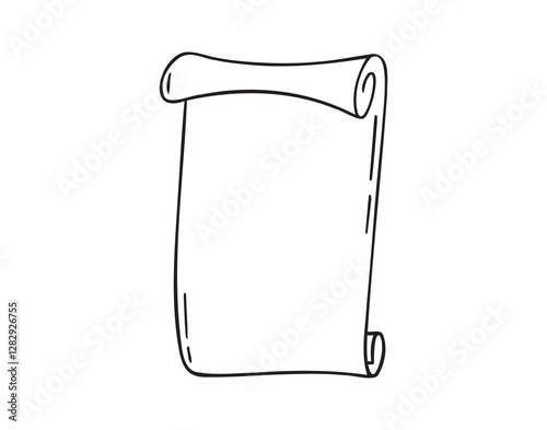Ancient empty scroll doodle hand drawn, ancient medieval paper outline icon. Outline vector paper scroll, papyrus isolated empty template.