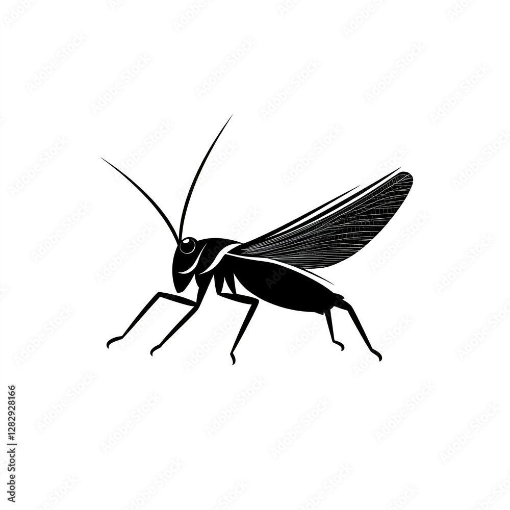 Fototapeta premium Elegant Black Grasshopper: A Minimalist Design