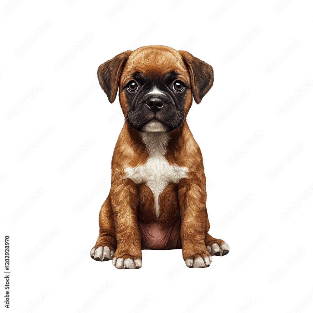 Adorable Boxer Puppy Sitting, Digital Painting Adorable Boxer Puppy Sitting, Digital Painting