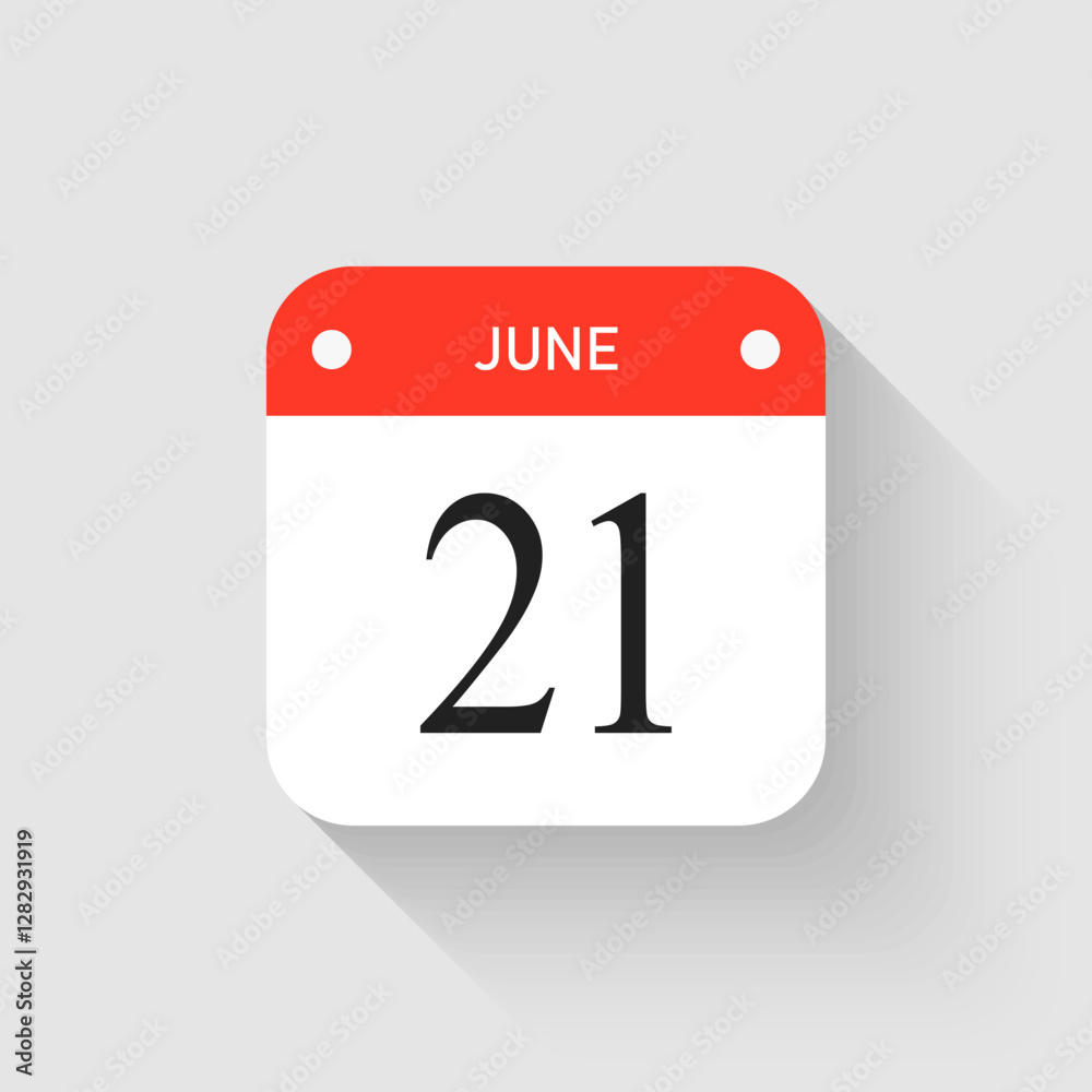 Vector icon page day calendar - 21 June month