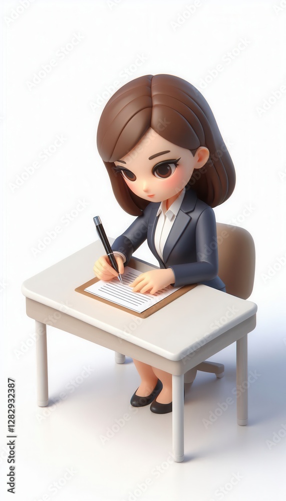 Businesswoman writing notes at desk office setting digital illustration professional environment Businesswoman writing notes at desk office setting digital illustration professional environment