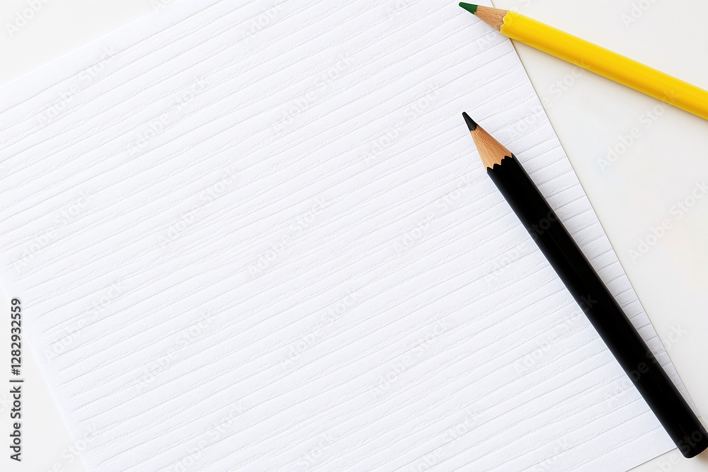 Creative Writing: A blank lined paper sits with colorful pencils, ready for inspiration, perfect for capturing notes, drawing, or planning. Creative Writing: A blank lined paper sits with colorful pencils, ready for inspiration, perfect for capturing notes, drawing, or planning.