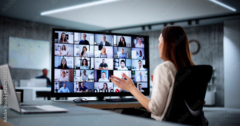 Female HR professional conducting online video conference