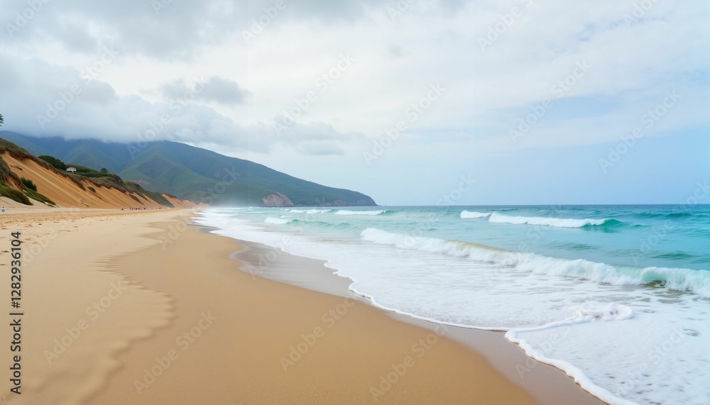 Serene coastal landscape with gentle ocean waves, tranquility Serene coastal landscape with gentle ocean waves, tranquility