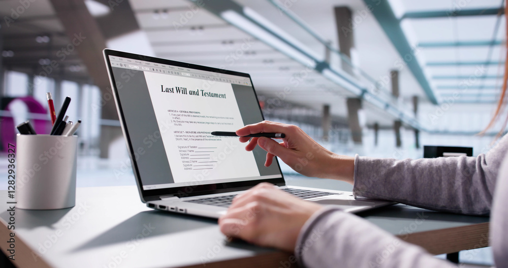 Person writing last will and testament, inheritance close-up