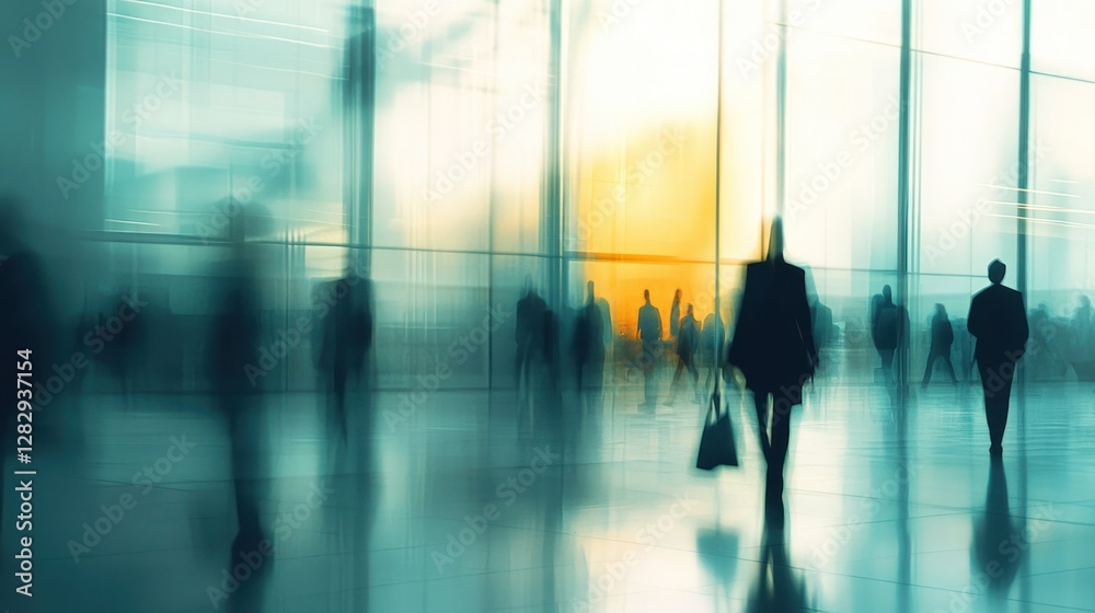 Blurred silhouettes of business people in modern office Blurred silhouettes of business people in modern office