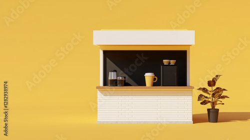Isometric coffee stand, bright urban setting is so cozy and inviting