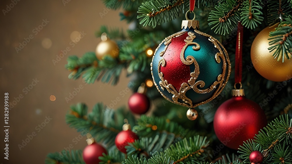 Naklejka premium Christmas Tree with Decorations