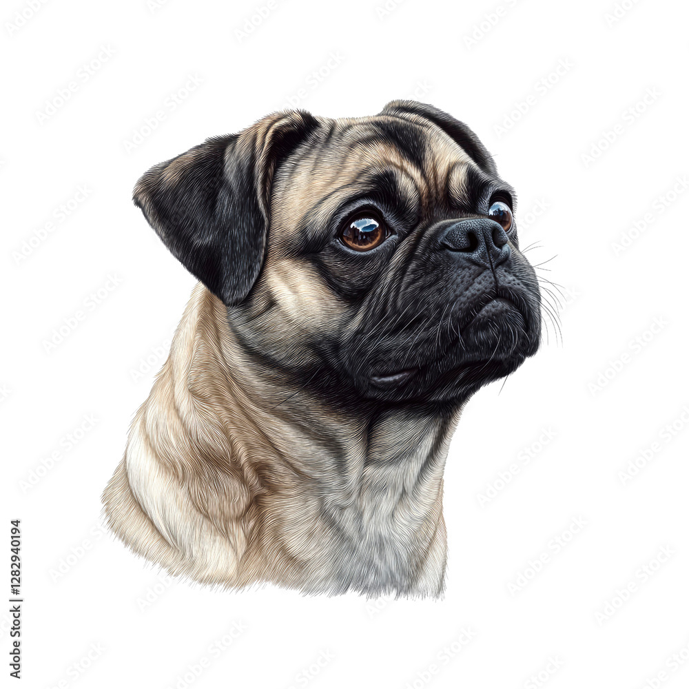 Portrait of an Adorable Pug Dog, Digital Painting Portrait of an Adorable Pug Dog, Digital Painting