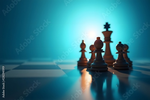 Business leadership concept, teamwork power, and confidence. Chess pawn with king shadow.